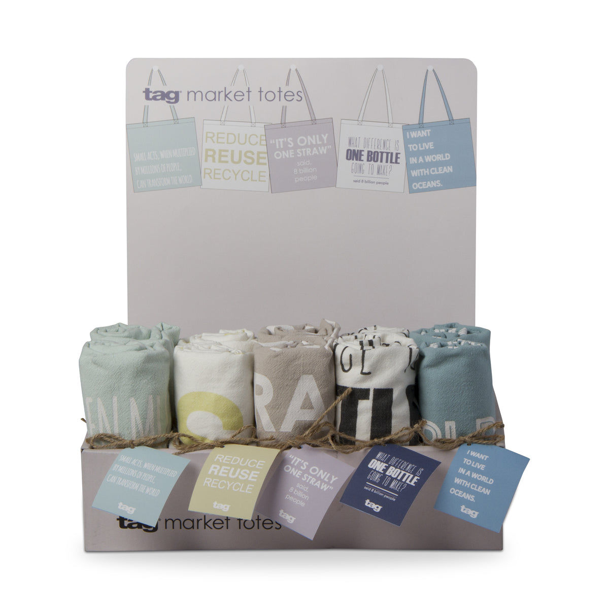 Natural Living Market Tote Assortment Of 25 And Cdu – tag 