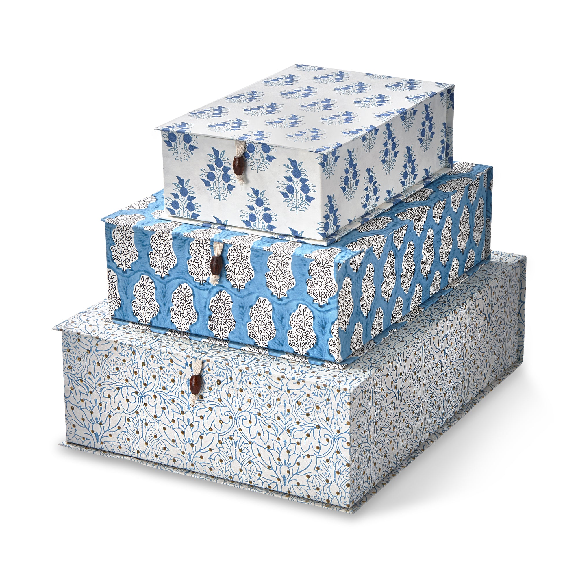 Josie Artisan Block Printed Handmade Paper Keepsake Boxes Set Of 3