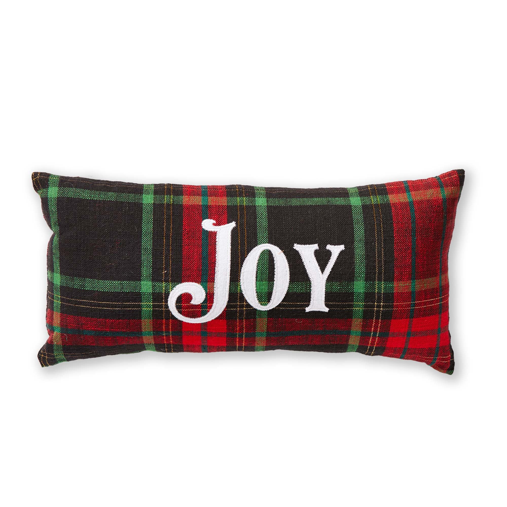 Joy Christmas Plaid Pillow – tag