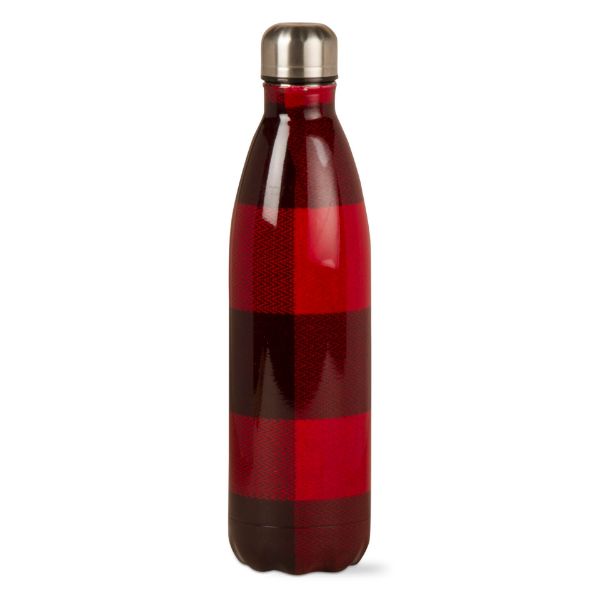 Picture of buffalo check 25 oz double walled stainless steel bottle - red, black