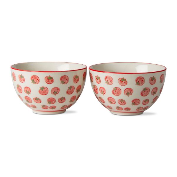 Picture of tomato stamped bowl set of 2 - red, green