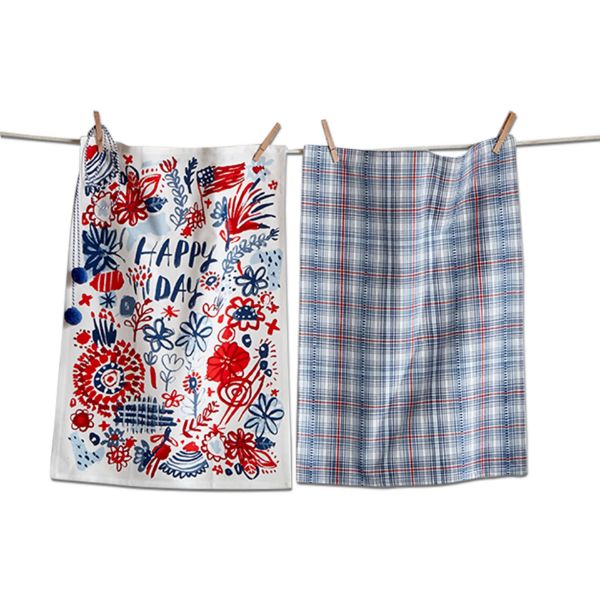Picture of happy day dishtowel set of 2 - red, white, blue