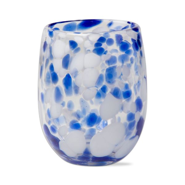 Picture of confetti stemless wine glass - blue, white