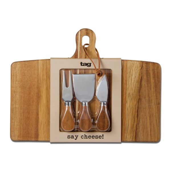 Picture of say chees long acacia board and cheese utensil set - natural
