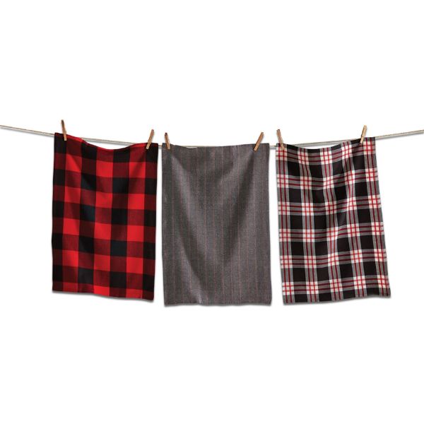 Picture of lodge woven dishtowel set of 3 - red, black