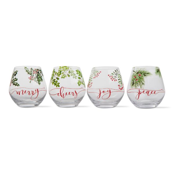 Picture of boughs of holly stemless wine assortment of 4 - red, multi
