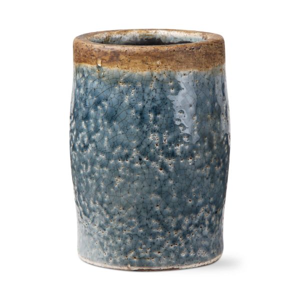 Picture of crackle glaze rustic vase- 6 inch - blue denim