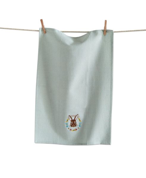 Picture of bunny embroidered waffle weave dishtowel - seafoam