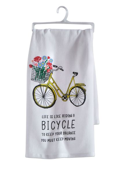 Picture of you must keep moving bike floursack dishtowel - yellow