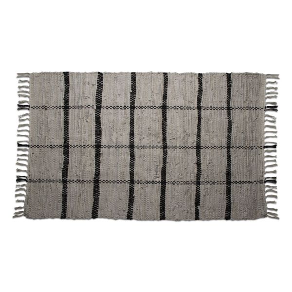 Picture of grid rug with fringe - natural, black