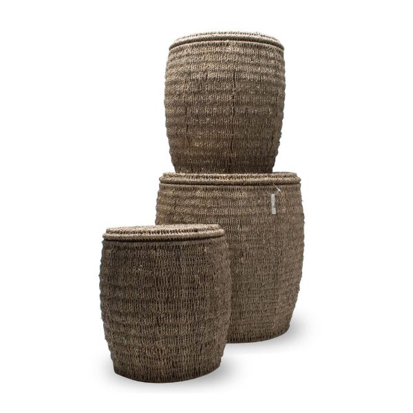 Picture of seagrass storage ottomans set of 3 - coffee