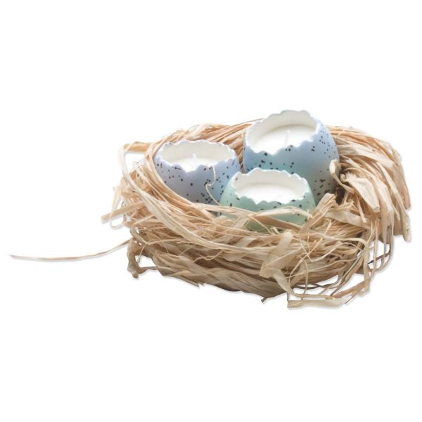 Picture of cracked egg candles in a nest set of 3 - light blue