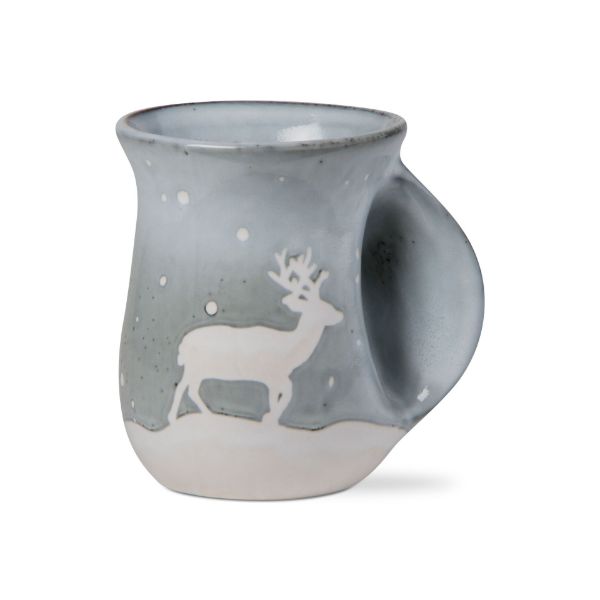 Picture of falling snow reindeer hand warmer mug - slate blue