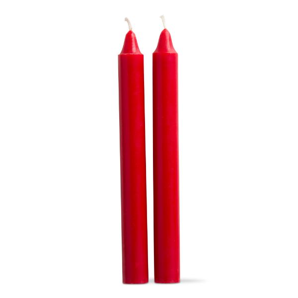 Picture of 8 inch straight candles set of 2 - red