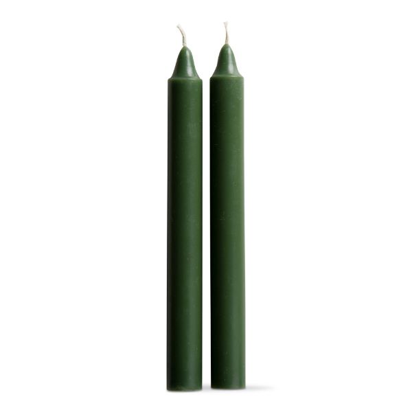 Picture of 8 inch straight candles set of 2 - dark green