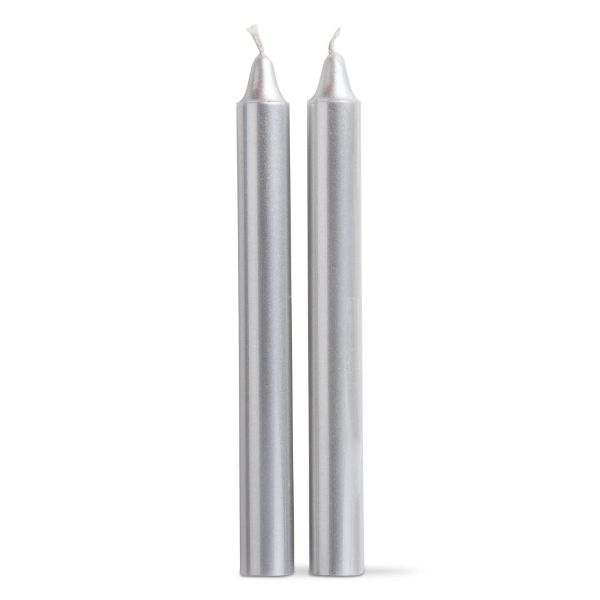 Picture of 8 inch metallic straight candles set of 2 - silver