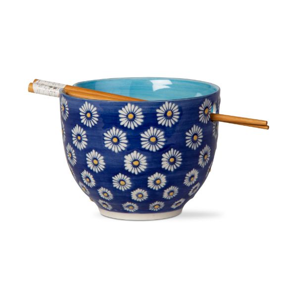 Picture of daisy noodle bowl and chopstick set - blue