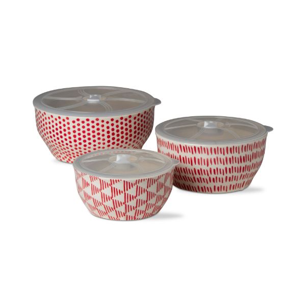 Picture of dots and dashes lidded bowl set of 3 - white, multi