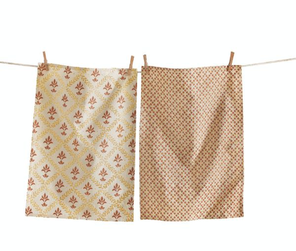 Picture of luxe block print dishtowel set of 2 - copper