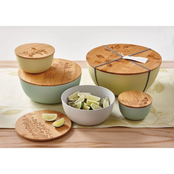 Picture of botanica set of 5 bamboo fiber bowl with bamboo lid - Multi