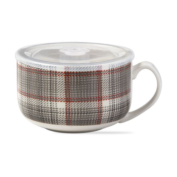 Picture of winter plaid soup mug with lid - gray, multi