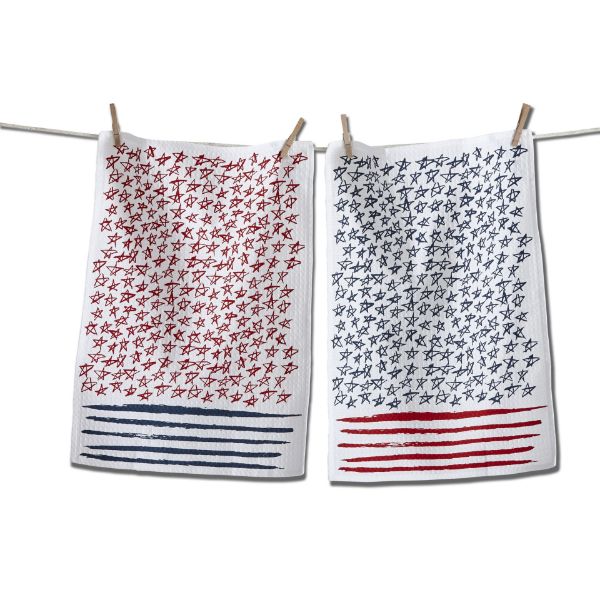 Picture of stars and stripes waffle weave dishtowel set of 2 - multi