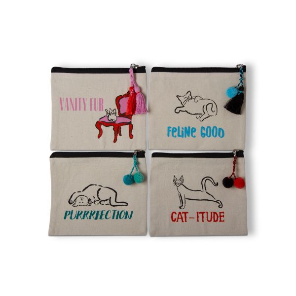 Picture of cat zip pouch assortment of 4 - Natural