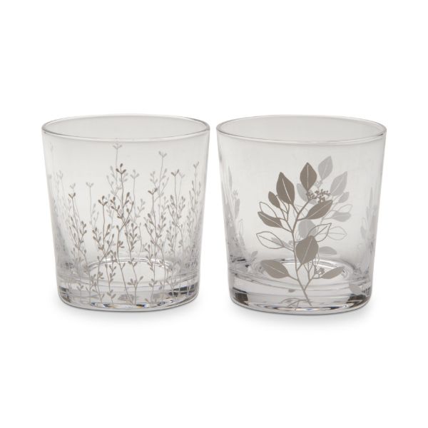 Picture of leaf and vine drinks glass assortment of 2 - White