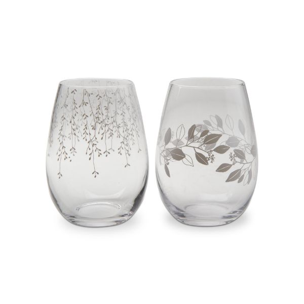 Picture of leaf and vine stemless wine glass assortment of 2 - White