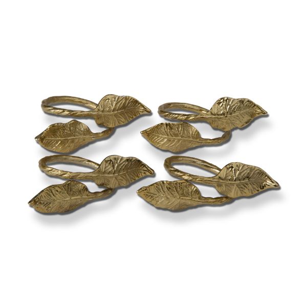 Picture of leaf napkin ring set of 4 - Gold
