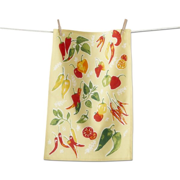 Picture of chilli peppers dishtowel - yellow, multi
