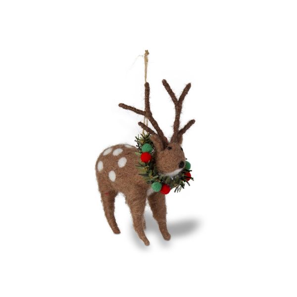 Picture of reindeer with wreath ornament - brown, multi