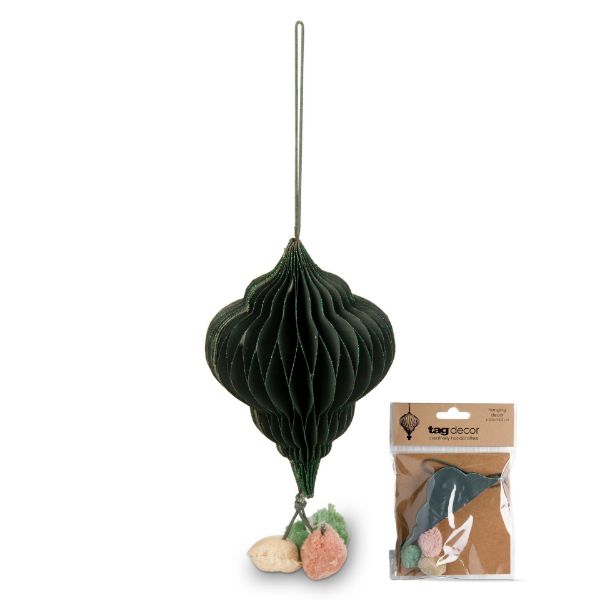 Picture of pom pom honeycomb paper ornament  - green, multi