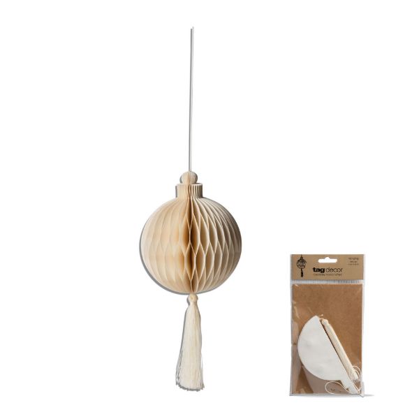 Picture of honeycomb paper ornament with tassel - white