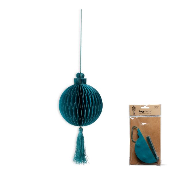 Picture of honeycomb paper ornament with tassel - teal