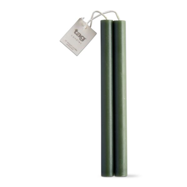 Picture of 10 inch straight candle set of 2 - dark green