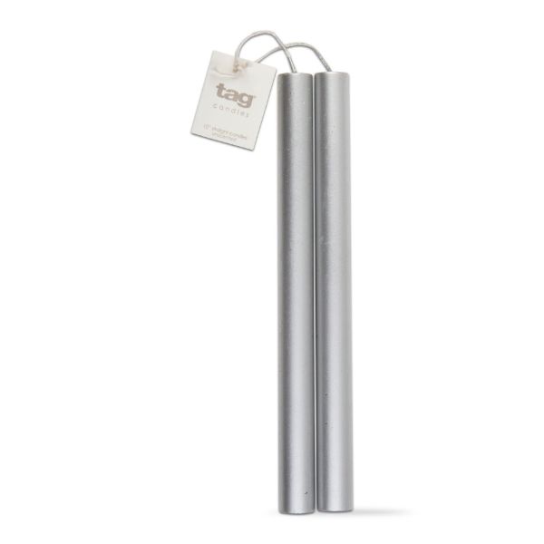 Picture of 10 inch straight metallic candle set of 2  - silver