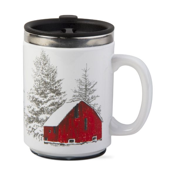 Picture of barn with trees insulated mug - red, multi
