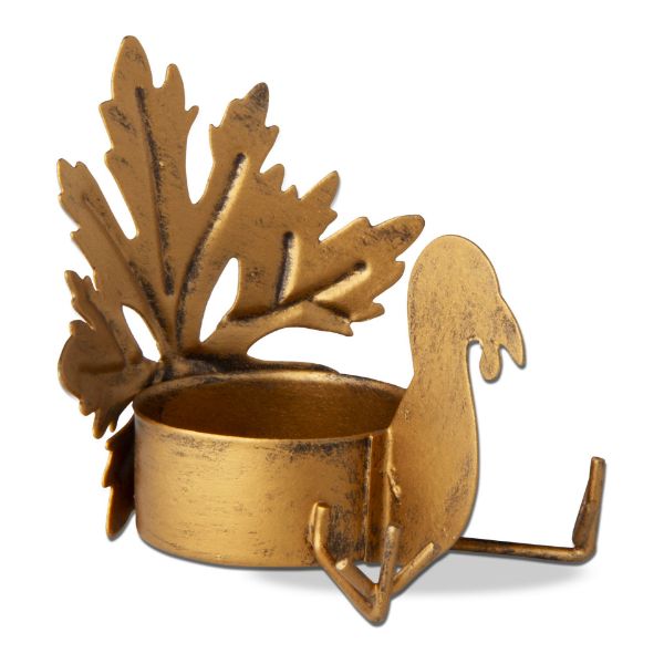 Picture of sitting turkey leaf tealight holder - antique gold