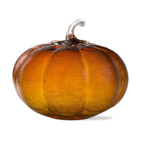 Picture of crosshatch glass large pumpkin - amber