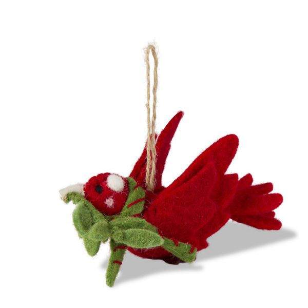 Picture of bird with sprig ornament - red