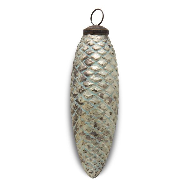 Picture of 6 inch burnished pine cone ornament - silver
