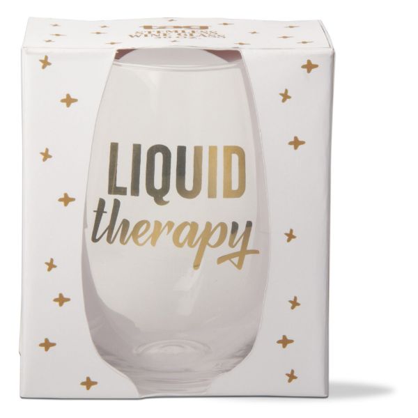 Picture of liquid therapy 1 bottle stemless bottle wine glass  - gold