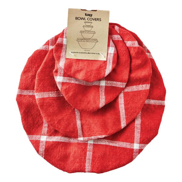 Picture of classic check bowl cover set of 4 - red