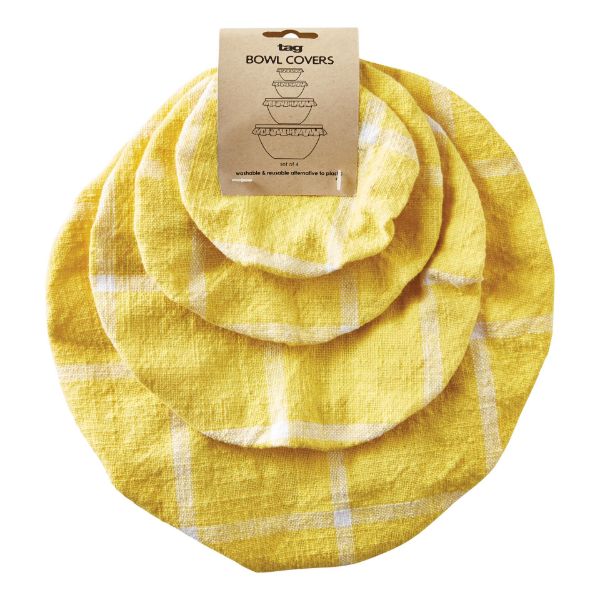 Picture of classic check bowl cover set of 4 - yellow