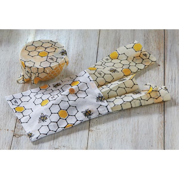 Picture of bee happy beeswax cotton wrap set of 3 - multi