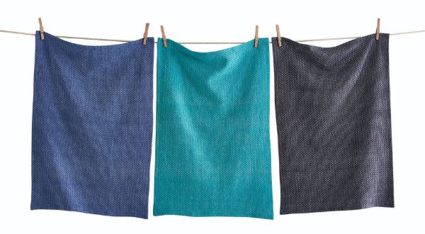 Picture of beach house textured weave dishtowel set of 3 - blue, multi