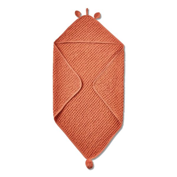 Picture of bear hooded waffle weave towel - terracotta