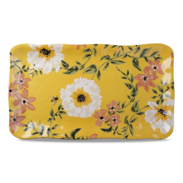 Picture of bee floral melamine rectangular platter - yellow, multi