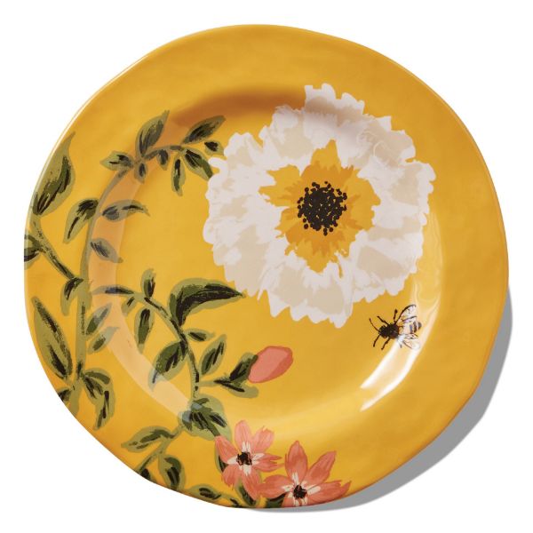 Picture of bee floral melamine salad plate set of 4 - yellow, multi